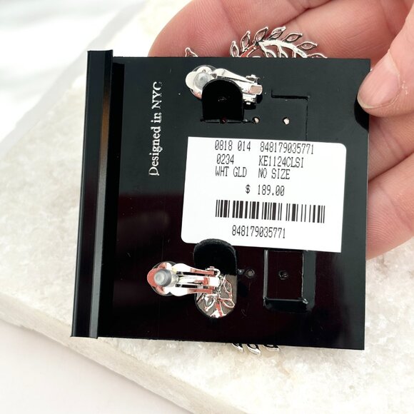 NWT Marquise Cubic Zirconia Kenneth Jay Lane White Gold Spiral Foliage Clip Ons - Picture 5 of 10